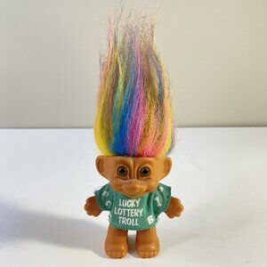 LUCKY LOTTERY TROLL RAINBOW HAIR  3" Russ Troll Doll VINTAGE